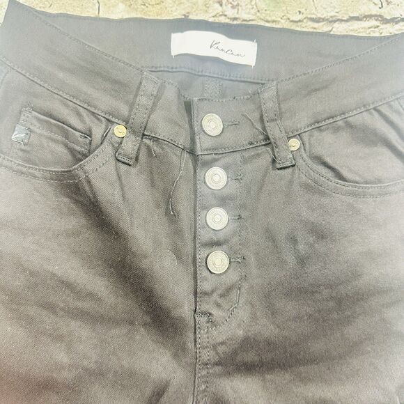 KanCan Jeans Women’s Sz.7/27 Black Distressed Mid Rise Skinny Button-fly Pants - Picture 5 of 12